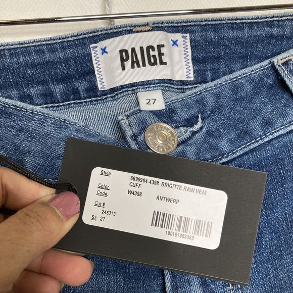 PAIGE Women's Brigitte with Raw Hem Cuff Mid Rise Straight Leg in Antwerp 27 NWT - Picture 12 of 12